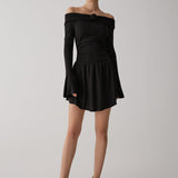 Pleated Off-Shoulder A-Line Short Dress