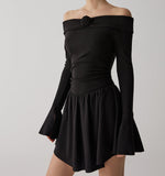 Pleated Off-Shoulder A-Line Short Dress