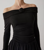 Pleated Off-Shoulder A-Line Short Dress