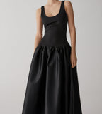 Patchwork Sleeveless Satin Long Dress