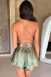 Satin Cowl Neck Tie-back Tiered Cami Dress