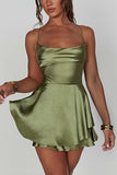 Satin Cowl Neck Tie-back Tiered Cami Dress