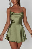 Satin Cowl Neck Tie-back Tiered Cami Dress