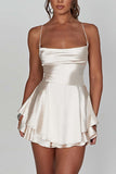 Satin Cowl Neck Tie-back Tiered Cami Dress