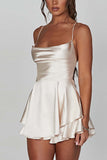 Satin Cowl Neck Tie-back Tiered Cami Dress