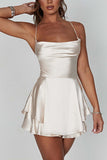 Satin Cowl Neck Tie-back Tiered Cami Dress