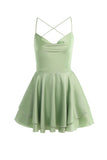 Satin Cowl Neck Tie-back Tiered Cami Dress