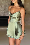 Satin Cowl Neck Tie-back Tiered Cami Dress