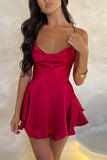 Satin Cowl Neck Tie-back Tiered Cami Dress