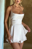 Satin Cowl Neck Tie-back Tiered Cami Dress