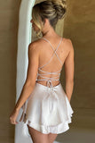 Satin Cowl Neck Tie-back Tiered Cami Dress