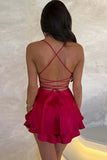 Satin Cowl Neck Tie-back Tiered Cami Dress