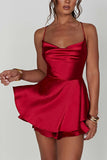 Satin Cowl Neck Tie-back Tiered Cami Dress