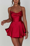 Satin Cowl Neck Tie-back Tiered Cami Dress