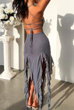 Solid Ruffle Fringe Cami Dress