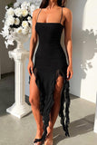 Solid Ruffle Fringe Cami Dress