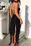 Solid Ruffle Fringe Cami Dress