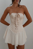 Strapless Tie-up Corset Ruched Dress