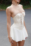 Strapless Tie-up Corset Ruched Dress