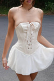 Strapless Tie-up Corset Ruched Dress