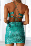 Sequined V Neck Backless Cutout dress