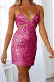 Sequined V Neck Backless Cutout dress